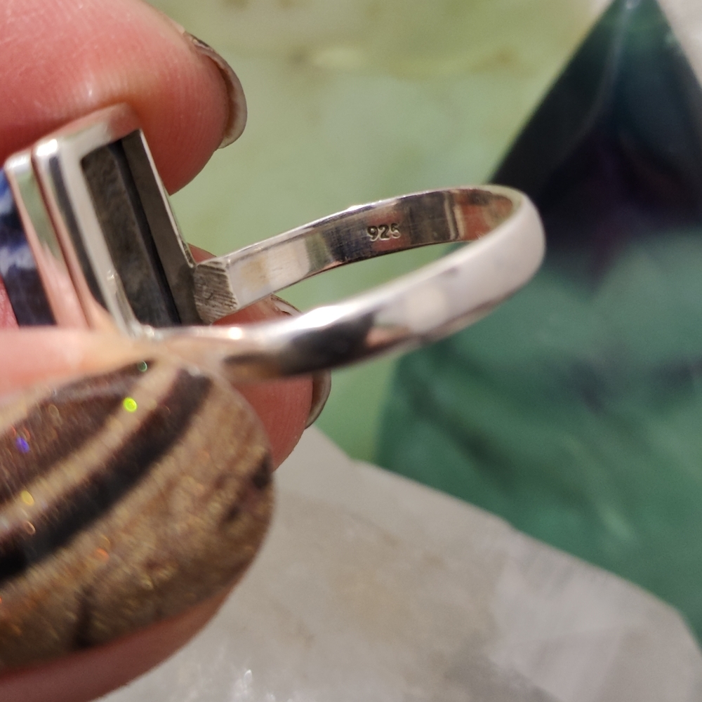 Natural Lapis Lazuli, Pearl & Citrine Ring .925 sz 9 - Picture 7 of 12
